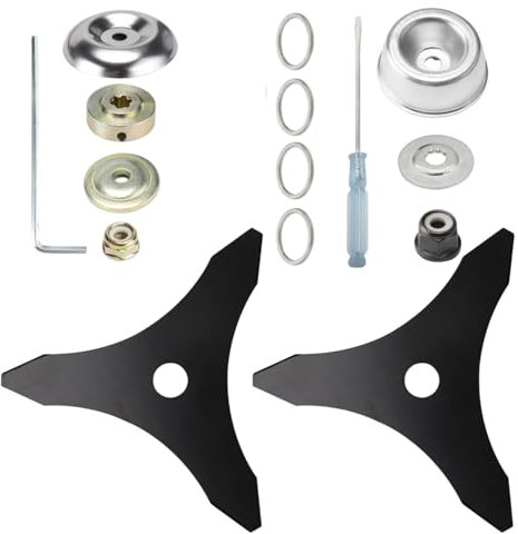 huanghqWanJia 2 cuchillas cortadoras de cepillo, 10 pulgadas x 3 dientes con 2 kits de adaptadores diferentes con adaptador de arandela de 20 mm para recortadora de malas hierbas, cortacésped