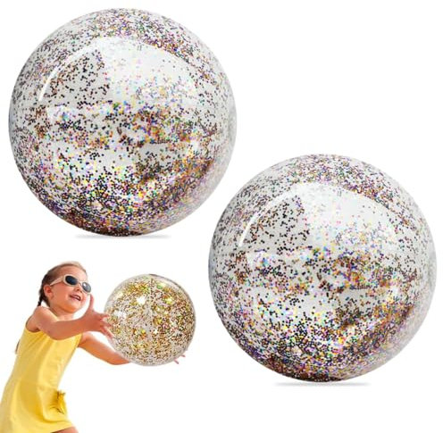 QEDBOJE Ballon de Plage Gonflable, 2 Pièces, Flash de Plage, D'Été Gonflable Enfant Piscine pour Enfants Adultes, Ballon Piscine Fête à la Piscine, Activités Extérieures (40cm) (Paillettes)