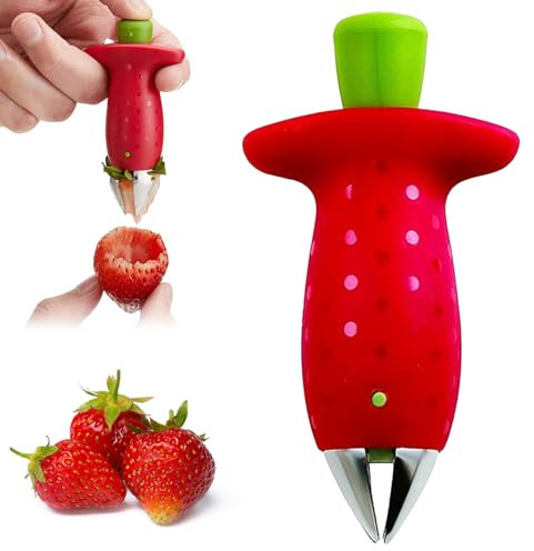 Éplucheur de fraises et de feuilles - Outil multifonction pour enlever les tiges de tomates sans effort - Outils de cuisine et gadgets de pique-nique pour fruits et légumes (rouge)