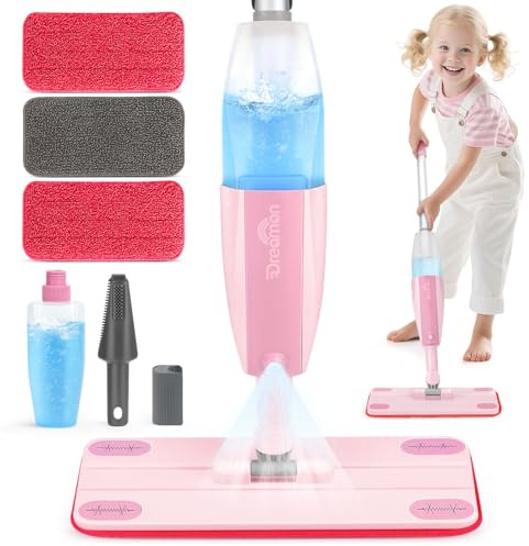 Dreamon Putzset für Kinder – Wischmopp mit Sprühfunktion mit echtem Wassersprüher & 3 waschbaren Pads – Montessori Spielzeug ab 3 Jahre – Ideal Für Rollenspiel & Geburtstag, Rosa
