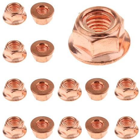 15 Piezas Tuerca Hexagonal M8 Colector de Escape,Cerradura de Cobre Hexagonales M8 x 1,25 con Tuercas de Escape,Tuerca Autoblocante Hexagonal Chapada en Cobre con Brida,Repuesto para Coche para E30