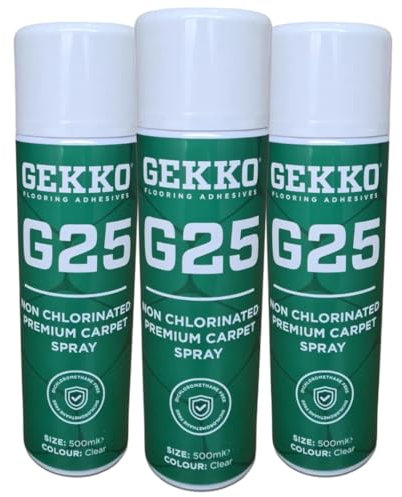 Gekko Carpet Fabric Spray Adhesive 3x500ml | Non-Chlorinated, Low Odour, Fast Drying Clear Contact Adhesive For Carpets Fabric | Heavy Duty Spray Glue