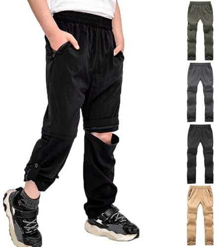 Kids Boys Cargo Pants Zip Off Convertible Trousers & Shorts with Articulated Knees Casual Stretchy Outdoor Pants Quick Dry Waterproof Bottoms Hiking Climbing Clothes 3-15 Years