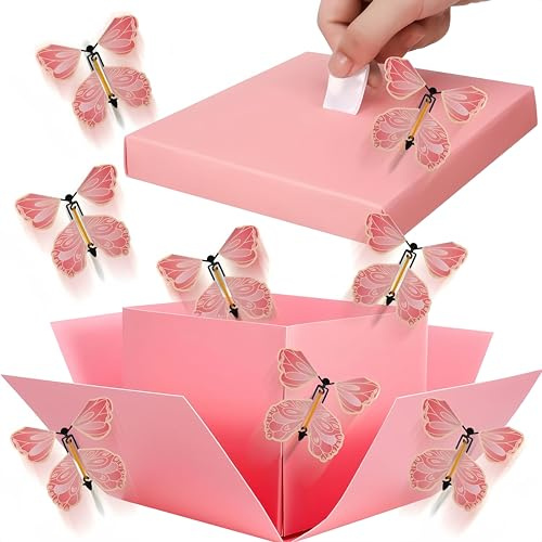 Butterfly Explosion Gift Box, 14.2 x 14.2 x 12.4 cm, Flying Butterflies Surprise Box, Happy Birthday Surprise Box, Birthday Box, Surprise Box, Gift Packaging for Family Friends