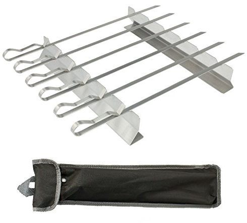 bremermann Grillspieße 6er-Set mit 2 Ablage-Gestellen, Grillspießhalter, im Nylonbeutel, Edelstahl matt