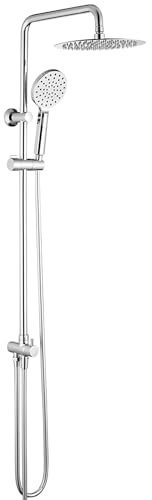 GRIFEMA Duschset ohne Armatur, Duschsäule mit Regendusche und Handbrause, Rundduschkopf 25x25cm aus rostfreiem Edelstahl, Chrom, Wandmontage, G7005, Energieklasse A+