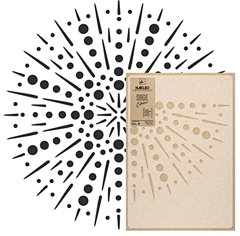 NAKLEO Stencil Mandala per Pittura Diametro 107cm-XL, Fuochi d'artificio Ornamento Modello per Pareti Grandi Dimensioni, Plastica e Riutilizzabile Fai Da Te Artigianato, Muro Legno Tessuto Mobili