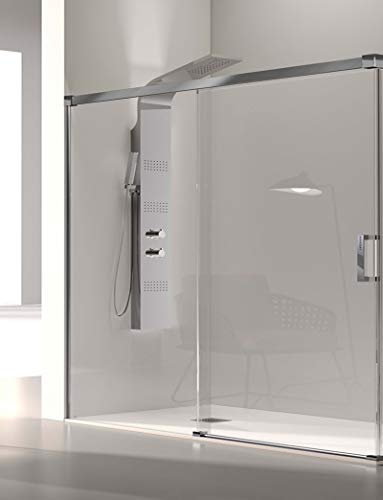 Mampara de Ducha Frontal- 1 Hoja Fija y 1 Puerta Corredera- Cristal de Seguridad de 6 mm - Modelo Glase 2 PB (180-184 cm)