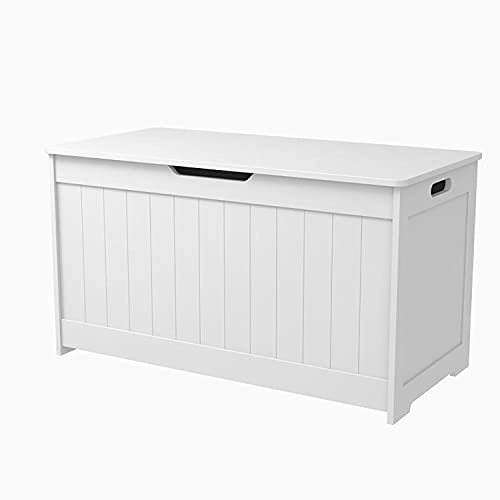 Duffy White Wooden Large Children Kids Storage Bench Toy Chest -White Storage Space Toy Box Chest Ottoman Bench Foot Rest Seat for Bedroom and Living Room, 80.2 x 40 x 44.5