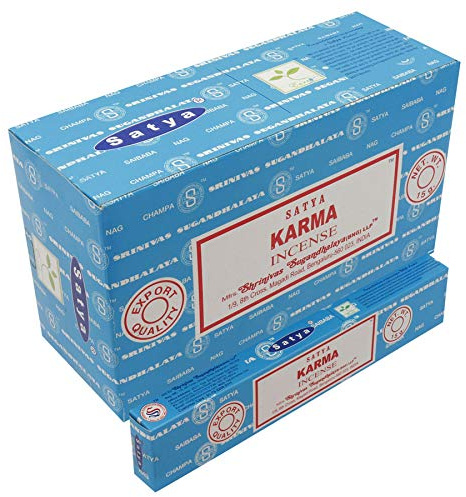 Satya Karma - Varillas de incienso aromáticas Aggarbatti, paquete de 12 unidades, aroma para el hogar, aromaterapia, 15 g x 12 unidades (180 g)
