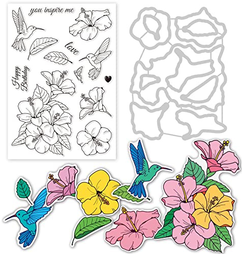 INFUNLY Hibiscus Matrices de Découpe Clear Stamper Set Flower Cut Die Silicone Stamps DIY Gaufrage 3D Pochoir Gabarit pour la Fabrication de Cartes Décoration et DIY Scrapbooking
