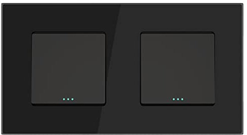 PULSAR Kreuzschalter mit Ein-/Aus Schalter Glas Unterputz Schwarz 2 Fach - Lichtschalter Doppelt Wandschalter mit Kreuzwechselschalter 157 x 86mm