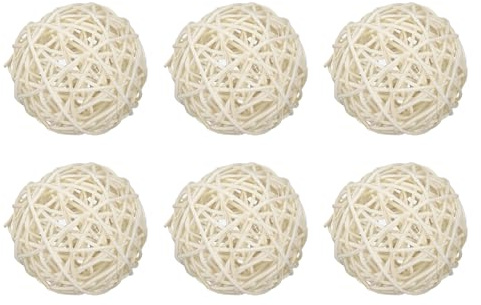 QUARKZMAN 6 Piezas de Bolas Decorativas de Ratán de Mimbre de 3.2 Pulgadas para Rellenar Jarrones en Bodas, Centros de Mesa y Decoración del Hogar, Color Blanco
