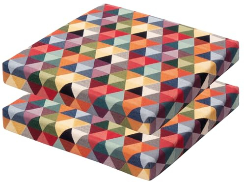 Selfitex 2er Set buntes Sitzkissen 40x40 mit gewebtem Qualitätsbezug, Sitzerhöhung (Höhe 5 cm) für bequemes und aufrechtes Sitzen, Schaumstoff Stuhlkissen, Sitzpolster für Guten Sitzkomfort (Dreieck)