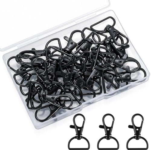 25 Stück Schwarz Karabiner Schlüsselanhänger Karabinerhaken Schlüsselanhänger mit Karabinerverschluss, Karabinerhaken mit Drehgelenk D-Ring Schlüsselringe für Taschen DIY Handwerk Makramee Zubehör
