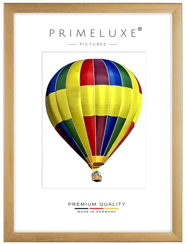 PrimeLuxe Marco de fotos de madera 55 x 70 cm (Tamaño de la imagen) en oro limpiado | Color y tamaño seleccionables | para carteles | Puzzle | collage de fotos