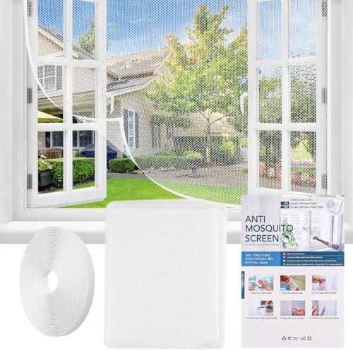 Fliegengitter Fenster Weiß, Dachfenster Fliegengitter Zuschneidbar 130x150cm, Insektenschutz Fenster Ohne Bohren mit Klettband, Fliegennetz Fenster, Hohe Dichte Mückengitter für Aalle Fenster