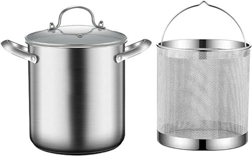 BTURYT Olla para espárragos de 5 litros, Acero Inoxidable 304, vaporera para espárragos y Espaguetis, Olla para Pasta, Aceite, sartén Profunda con Cesta y Tapa (18,5 cm)