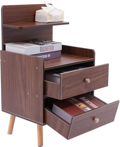 Loohacp Table de chevet - Petite étagère - En noyer - Moderne - Multifonction - Forte capacité - Pour table, tiroir, maison, meuble de lit - 40 x 34 x 70 cm