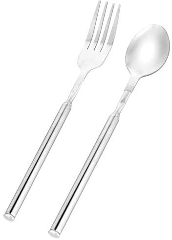 KGDUYC 2 Pezzi Cucchiaio Forchetta Estensibile- estensore per la cena,Telescopico Espandibile Forchetta Prolunga Si Estende Fino a 64cm Stoviglie stoviglie per frutta