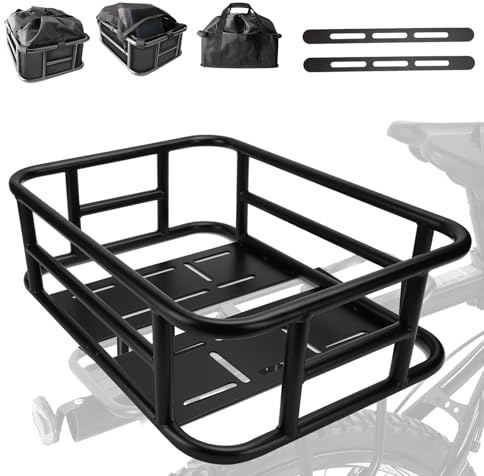 Cesta trasera para bicicleta, cesta impermeable con forro y red de carga, cestas grandes y resistentes para la mayoría de bicicletas