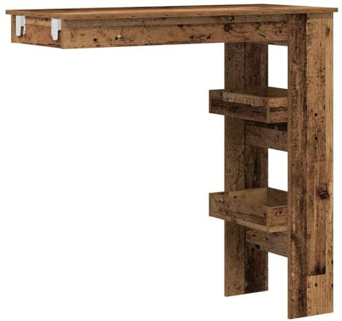 vidaXL wall bar table - old wood 102x45x103.5cm - modern engineered wood high top dining table - versatile kitchen/living room furniture with storage compartments