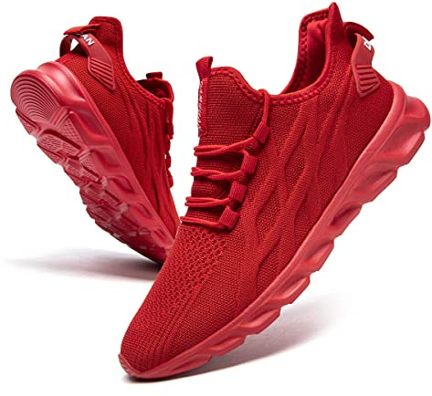VGPSFN löparskor för män sneakers skor sportskor sneakers löparskor för gator jogging tennis promenadskor slip-on vandring lätta andas fritid löpträning gym sport, röd, 46 EU