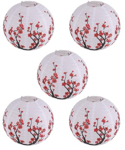 Joskeijky Lanterne di Carta Giapponesi/Cinesi di Fiori di Ciliegio da 12 Pollici (Set di 5, Rosso)