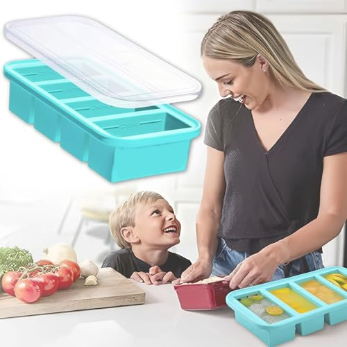 FGXY Silicona para Cubitos de Hielo Molde, Fácil Extracción Apilables Bandeja Cubo Hielo, Cuatro compartimentos, con tapa, Moldes de Silicona para Cócteles, Whisky, Vino, Puré de Frutas