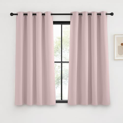 KGORGE Pink Vorhang Blickdicht mit Ösen Kinderzimmer 145 x 140 cm(HxB) Thermovorhang Hitzeschutz Verdunkelungsvorhang Kurz Fenstergardinen Schlafzimmer Blackout Curtain, Hellrosa