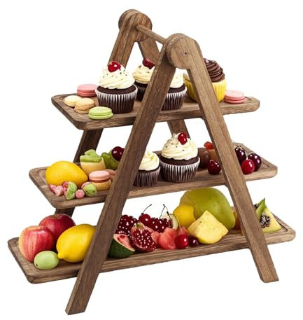 Spalivivre 3 Tier Serving Tray, Wooden Rectangle Server Platters, Reusable Food Trays Tiered Cupcake Stand Charcuterie Boards for Buffets, Cake, Snack, Fruit, Dessert, Party Supplies