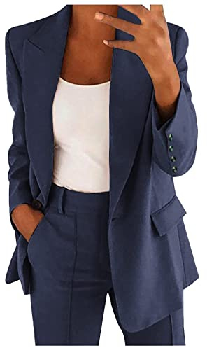 Susenstone Tailleur Femme Ensemble Slim Fit Blazer Veste Chic et Élégant Bureau Travail Costumes Manteau Col Revers Couleur Unie 2 Pièces