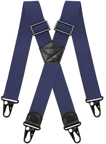 Gucass Bretelle da uomo a forma di X, 3,8 cm di larghezza, extra forti, elastiche, regolabili, con fibbia antiscivolo in metallo, taglia unica per uomo e donna, blu scuro, Verstellbar von 76 cm bis
