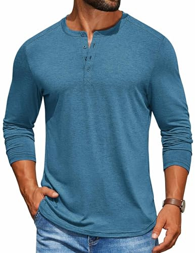 COOFANDY Men's Long Sleeve Henley Shirts Casual Dress Work T-Shirt Fashion Basic Henley Tee Tops Blue