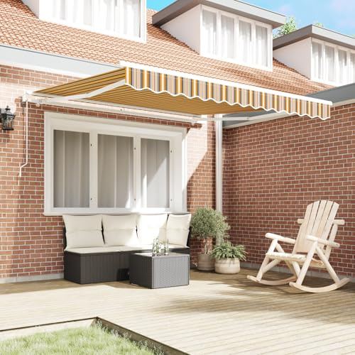 Hoodmeel Tenda Retrattile Automatica, Tende Sole Esterno, Tende da Sole per Esterni, Tenda Sole Balcone, Tenda Retrattile da Esterno, Rigata Multicolore 350x250 cm