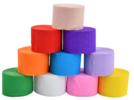 10 Pièces Rouleaux de Papier Crépon Coloré, Bande Décorative en Papier Crépon, Serpentins Multicolores pour Mariage, Carnaval, Événements Festifs et Projets Créatifs, Rubans 4,5 cm x 25 m