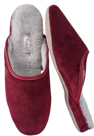 PAMIR Women's Sheepskin Scuff Slippers, Burgundy, US 8 M
