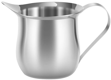 Jarra dispensadora con asa: jarra de acero inoxidable de 90 ml, vertedor de leche, apto para lavavajillas, multifuncional, soporte para doméstica, jarra de leche para café, té, condimentos