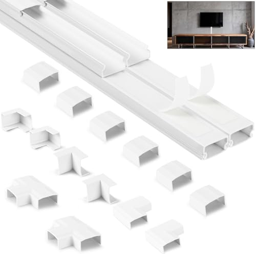 NUTKIT 4 m kabelkanal självhäftande vit, 14 stycken (L100 cm, B15 mm, H10 mm) | Kabelkanal vit, PVC kabelkanaler mini kabelfack, dold kabel, kabelhölje kabellist för vägg, TV, strömkabel