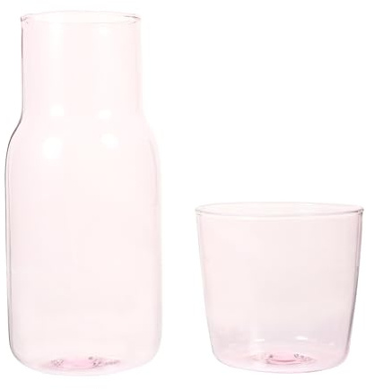 MAGICLULU Pink Glass Carafe and Tumbler for Bedroom or Kitchen Borosilicate Glass Water Jug Suitable for Night or Bathroom