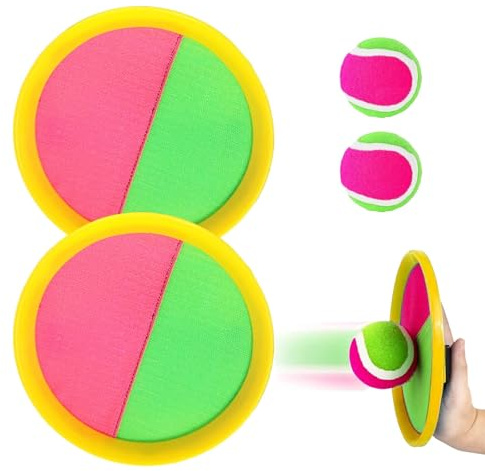 Fuantuda Balle Raquette Scratch Jeux, Jeu de Balle Enfants, Raquette de Plage 2 Pagaies et 2 Balles, Jeu Catch Ball et Toss pour 2 3 5 4 6 7 8 9 10 Ans Enfant, pour Jardin Extérieur Cour Plage