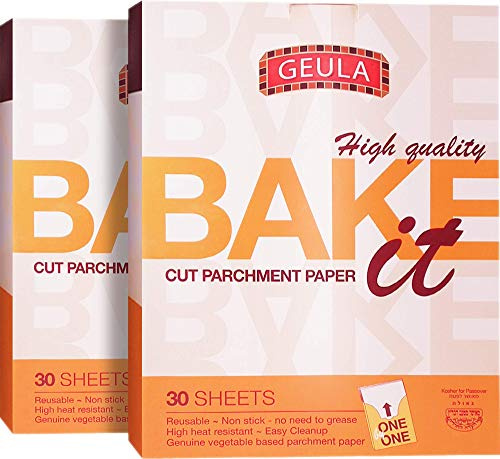 Geula Pre-Cut Parchment Paper 15x16.5 (2 Pack - Total 60 sheets), Premium Quality, Reusable, Non Stick, High Heat Resistant, Kosher (including Passover)