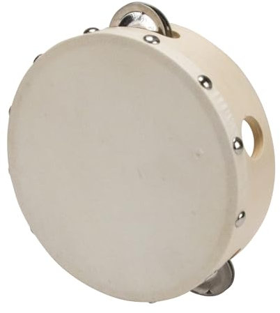 Tamburin Handtrommel Tambourin aus Holz, Musikinstrument für Kinder D: 15 cm aus Holz mit 4 Schellen - 3832