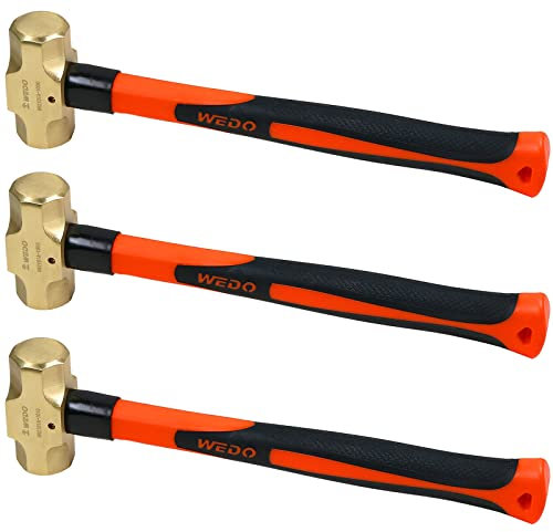 WEDO Set di 3 mazzette in ottone, 1,4 kg+1,8 kg+2,3 kg, manico in fibra di vetro, non magnetico, fustellatura, resistente alla corrosione, standard DIN