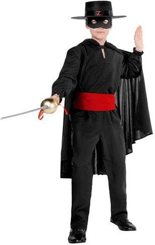 Maskworld Zorro Kostüm für Kinder - Kindergröße: 116 - Komplett-Kostüm des schwarzen Rächers für Karneval, Halloween & Motto-Party
