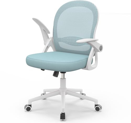 naspaluro Home Office Chair Ergonomic Desk Chair - Blue | Swivel Computer Chair Mid-Back Mesh Chair with Flip-up Armrests and Lumbar Support for Home/Office