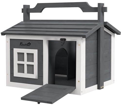 PawHut Conejera para Interiores y Exteriores con asa Superior, Techo Que se Puede Abrir, Color Gris