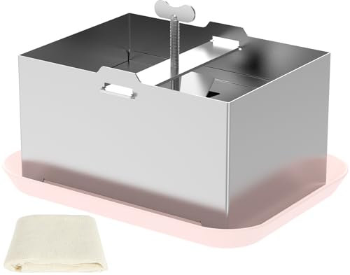 QINGLANG Tofu Press Kit Food Grade Stainless Steel Cheese Press Pressure Adjustable Paneer Maker with Drip Tray Detachable Tofu Maker Press Mold Dishwasher Safe for Homemade Firm Tofu Cheese 16x12x9cm