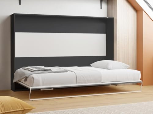 Vente-unique-Cama abatible 140 x 200 cm - Apertura Horizontal Manual - Antracita y Natural - Malina II
