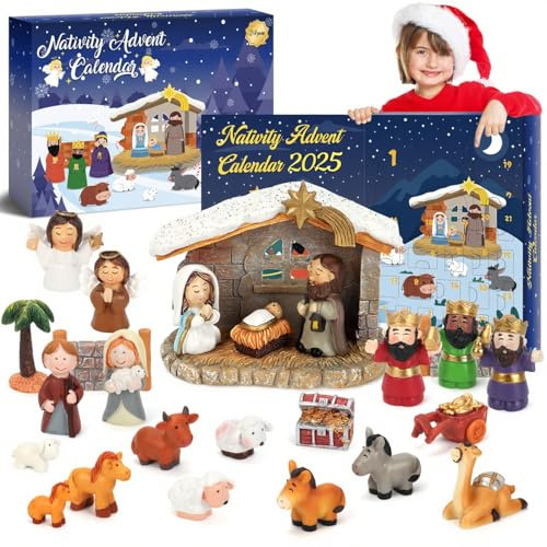 Krippen-Adventskalender 2026 für Kinder – 24-tägiges krippenfiguren komplettset – Kinder Adventskalender 2026 für mädchen & jungs – Weihnachtskalender-Kalender Geschenke für ab 1 2 3 4 5 Jahren